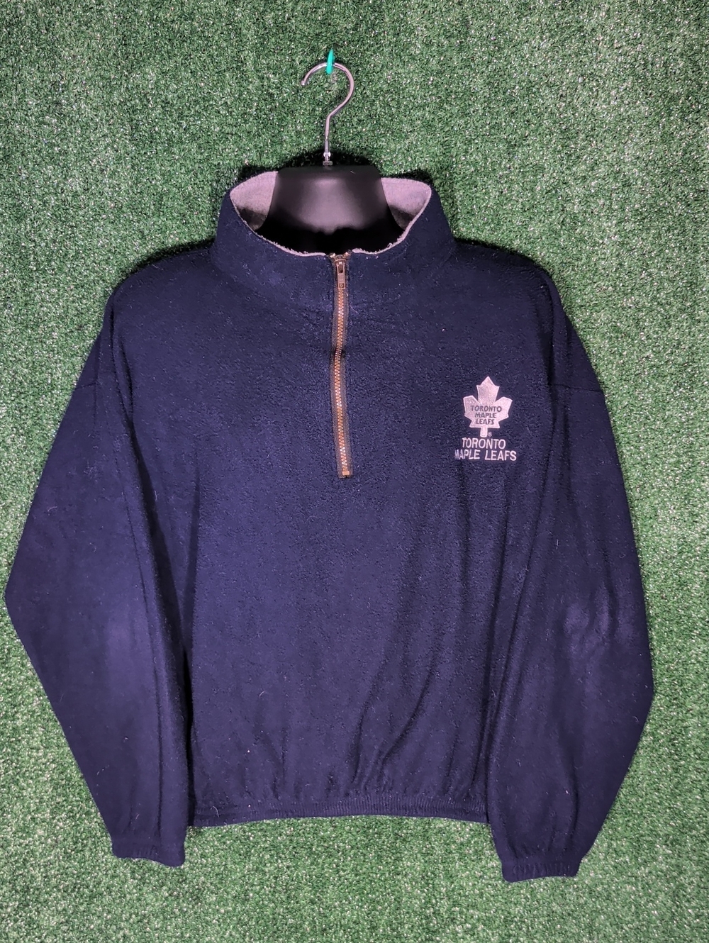 Vintage Toronto Maple Leafs Navy Quarter-Zip Pullover Sweater Waves Tag